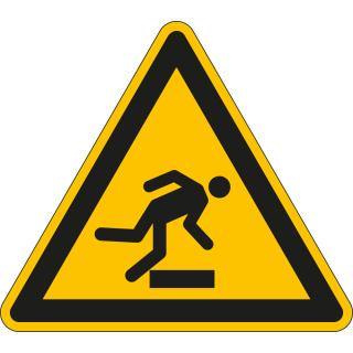 Warnschild / Warnzeichen: Warnung vor Stolpergefahr, Dreieck, gelb-schwarz, ASR/ISO, 