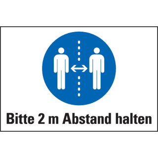 Bodenzeichen: Bitte 2 m Abstand halten, mit Piktogramm, Rutschhemmung R10, Bodenmarkierungsfolie, versch. Größen