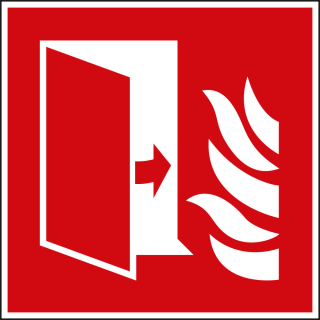 Brandschutzschild: Brandschutztür, rot-weiß, ISO, Folie selbstklebend, 200 mm x 200 mm, 1 Stück