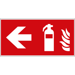 Brandschutzschild: Feuerlöscher links, rot-weiß, ASR/ISO, Folie oder Kunststoff, 300 mm x 150 mm, nur als Einzelstück