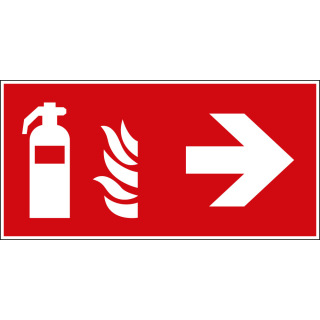 Brandschutzschild: Feuerlöscher rechts, rot-weiß, ASR/ISO, Kunststoff, 300 mm x 150 mm, 1 Stück