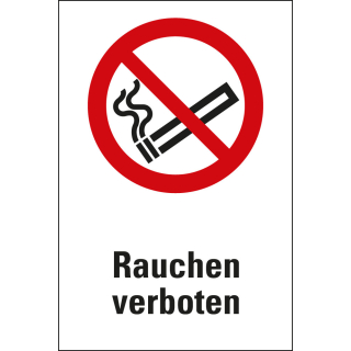 Kombi-Verbotsschild: Rauchen verboten, Piktogramm & Text, ASR/ISO, Folie oder Kunststoff, zwei Größen, nur als Einzelstück