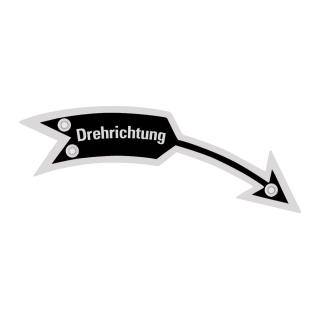 Drehrichtungspfeil gebogen, rechtsweisend, mit Text, schwarz, Aluminium