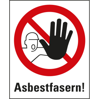 Kombi-Verbotsschild: ASR Piktogramm Zutritt für Unbefugte verboten & Text: Asbestfasern!, TRGS, Folie oder Kunststoff, 450 mm x 550 mm