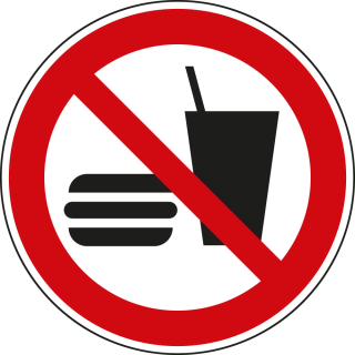 Verbotsschild: Essen und Trinken verboten, ASR/ISO, Folie oder Kunststoff, Ø 100 mm 200 mm