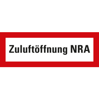 Feuerwehr-Hinweisschild: Zuluftöffnung NRA, weiß-rot, DIN 4066, Folie selbstklebend oder Kunststoff, 297 mm x 105 mm, nur als Einzelstück