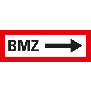 Feuerwehrschild: BMZ rechts, weiß-rot, DIN 4066, Folie selbstklebend, 297 mm x 105 mm, 1 Stück