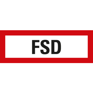 Feuerwehrschild: FSD, weiß-rot, DIN 4066, Folie selbstklebend oder Kunststoff, 297 mm x 105 mm, nur als Einzelstück