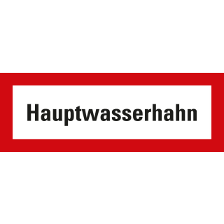 Feuerwehrschild: Hauptwasserhahn, weiß-rot, DIN 4066, Folie selbstklebend oder Kunststoff, 297 mm x 105 mm, nur als Einzelstück