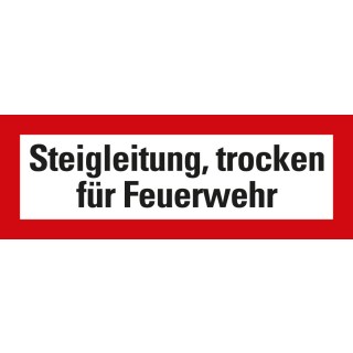 Feuerwehrschild: Steigleitung trocken für Feuerwehr, weiß-rot, DIN 4066, Folie oder Kunststoff, 210 mm x 74 mm, nur als Einzelstück