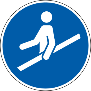 Gebotsschild: Handlauf benutzen, blau-weiß, ASR/ISO, Kunststoff, Ø 200 mm, 1 Stück