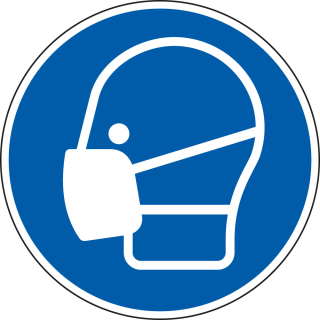 Gebotsschild: Maske benutzen, blau-weiß, ASR/ISO, Folie oder Kunststoff, zwei Durchmesser