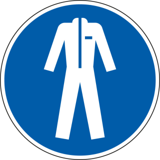 Gebotsschild: Schutzkleidung benutzen, blau-weiß, ASR/ISO, Folie selbstklebend, Ø 100 mm, 1 Stück