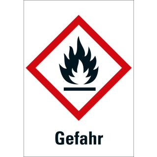 Gefahrensymbol: GHS02 Flamme mit Signalwort Gefahr, Folie selbstklebend