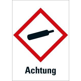 Gefahrensymbol: GHS04 Gasflasche mit Signalwort Achtung, Folie oder Papier, Rolle oder Einzelstück