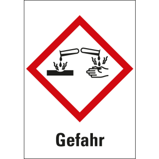 Gefahrensymbol: GHS05 Ätzwirkung mit Signalwort Gefahr, Folie oder Papier, Rolle oder Einzelstück
