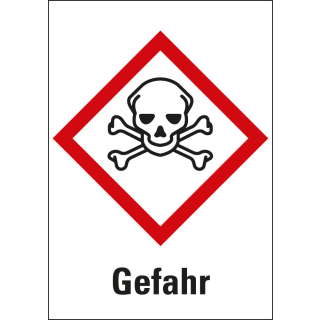 Gefahrensymbol: GHS06 Totenkopf mit Signalwort Gefahr, Folie oder Papier, Rolle oder Einzelstück