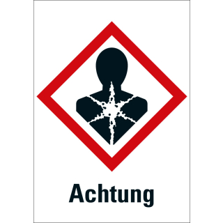 Gefahrensymbol: GHS08 Gesundheitsgefahr mit Signalwort Achtung, Folie oder Papier, Rolle oder Einzelstück