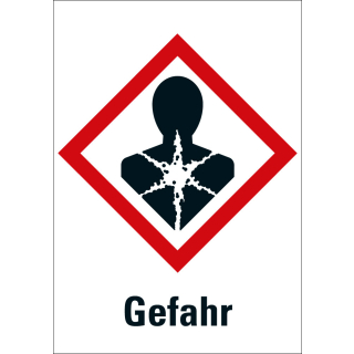 Gefahrensymbol: GHS08 Gesundheitsgefahr mit Signalwort Gefahr, Folie oder Papier, Rolle oder Einzelstück