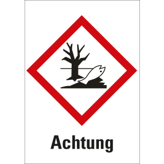 Gefahrensymbol: GHS09 Umwelt mit Signalwort Achtung, Folie oder Papier, Rolle oder Einzelstück