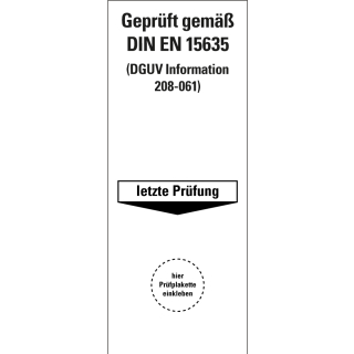 Grundplakette Geprüft gemäß DIN EN 15635, Folie selbstklebend, 40 x 100 mm, 5 St./Bogen