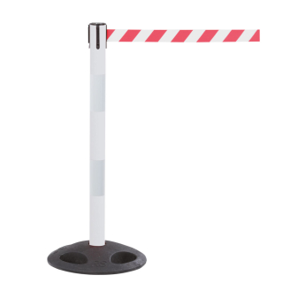 Gurtpfosten Outdoor, rot, gelb oder weiß reflektierend, Gurt rot-weiß, Kunststoff, Ø 65 mm, 50 mm, 4 m, 1 Stück