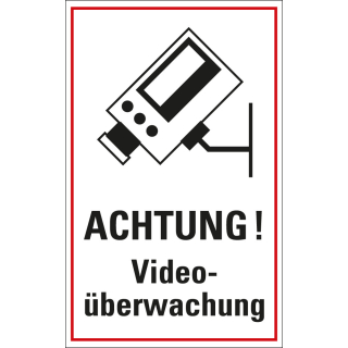 Hinweisschild: ACHTUNG! Videoüberwachung, Symbol Kamera und Text, Folie oder Kunststoff, 200 x 300 mm