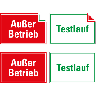 Hinweisschild Testlauf / Außer Betrieb, Doppelseitig, weiß-grün / rot-weiß, Magnetfolie, versch. Größen