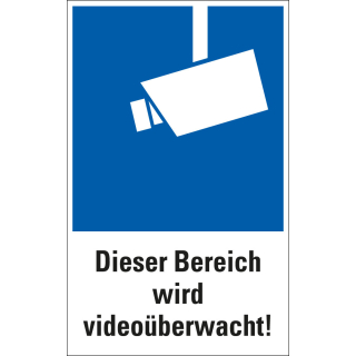 Hauptbild Hinweisschild: Dieser Bereich wird videoüberwacht!, Symbol Videokamera und Text, selbstklebende Folie oder Kunststoff, 200 x 300 mm