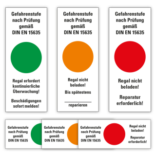 Hinweisschild: Gefahrenstufe (mehrer Farben) nach Prüfung gemäß DIN EN 15635, Standardfolie, Bogen