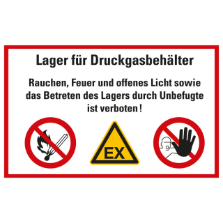 Hinweisschild Lager für Druckgasbehälter mit drei Piktos, Kunststoff, 300 x 200 mm, 1 Stück