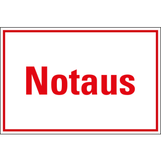Hinweisschild Notaus, weiß-rot, Folie oder Kunststoff, 300 x 200 mm