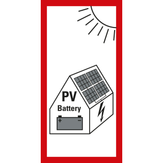 Hinweisschild: Photovoltaikanlage mit Batteriespeicher für Feuerwehr gemäß VDE-AR, Folie oder Kunststoff, zwei Größen