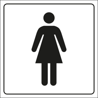 Hinweisschild: Piktogramm Damen, weiß-schwarz, Folie selbstklebend, 150 x 150 mm, 1 Stück