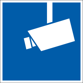 Hinweisschild: Video-Infozeichen, blau-weiß, Folie oder Kunststoff, zwei Größen