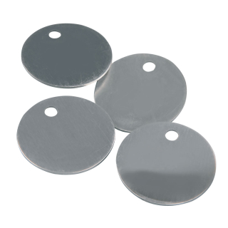 
Kennzeichnungsmarken blanko, mit Bohrung, Aluminium, Ø 20 mm, 100 St./Verpackungseinheit
