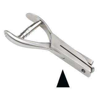 Kerb-/Lochzange für Prüfplaketten, unterschiedliche Kerbformen zur Auswahl, Maultiefe 48 mm, Edelstahl, Einzelstück