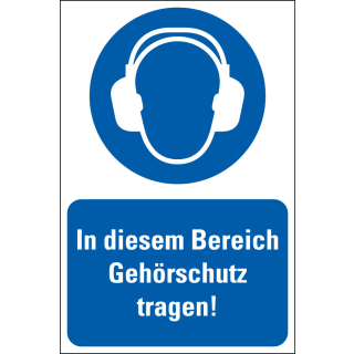 Kombi-Gebotsschild: In diesem Bereich Gehörschutz tragen, blau-weiß