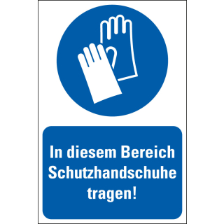 Kombi-Gebotsschild: In diesem Bereich Schutzhandschuhe tragen, blau-weiß, Kunststoff, 200 mm x 300 mm, 1 Stück