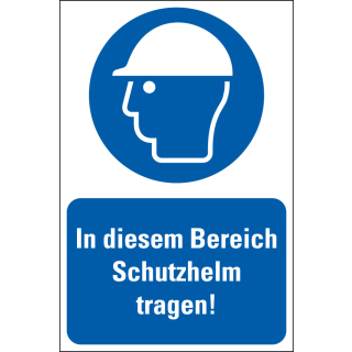 Kombi-Gebotsschild: In diesem Bereich Schutzhelm tragen!, blau-weiß, Kunststoff, versch. Größen