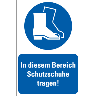 Kombi-Gebotsschild: In diesem Bereich Schutzschuhe tragen!, blau-weiß