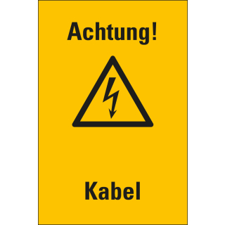 Kombi-Warnschild: Achtung! Kabel, Blitzpfeil, Kunststoff, verschiedene Größen, nur als Einzelstück