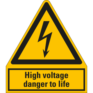 Hauptbild Kombi-Warnschild: High voltage danger to life, Blitzpfeil, ASR/ISO, verschiedene Materialien, 210 mm x 240 mm, 1 Stück