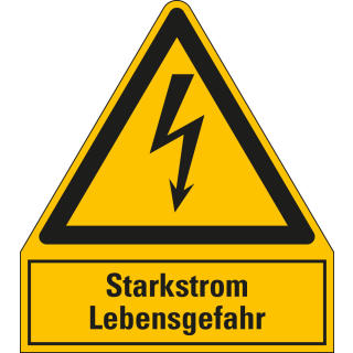 Kombi-Warnschild: Starkstrom Lebensgefahr, Blitzpfeil, ASR/ISO, verschiedene Materialien & Größen, nur als Einzelstück