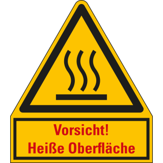 Kombi-Warnschild Temperaturgesteuert: Warnzeichen Vorsicht! Heiße Oberfläche, Piktogramm & Text, ASR/ISO, Aluminium oder Folie, 210 mm x 240 mm, 1 Stück