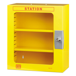 Lockout Station mit Plexiglasfenster und Schloss, gelb