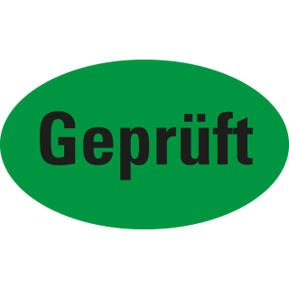 Organisationsetikett: Geprüft, grün, Papier selbstklebend, versch. Größen, 500 St./Rolle
