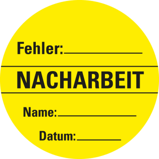 Organisationsetikett: Nacharbeit, gelb, Ø 60 mm, untersch. Materialien und Stückzahlen
