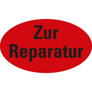 Organisationsetikett: Zur Reparatur, rot, Papier selbstklebend, versch. Größen, 500 St./Rolle
