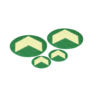 PERMALIGHT Bodenpunkt mit Pfeil, Rutschhemmung R10, Polycarbonat selbstklebend lang nachleuchtend, Ø 60 mm - 100 mm, 10 St./Verpackungseinheit